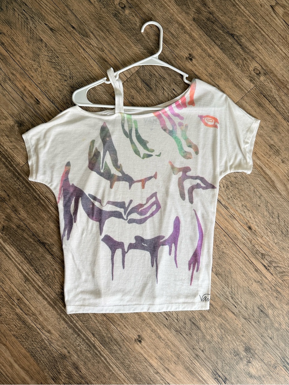 Vans White Multicolor Drip Graphic Off-Shoulder Tee